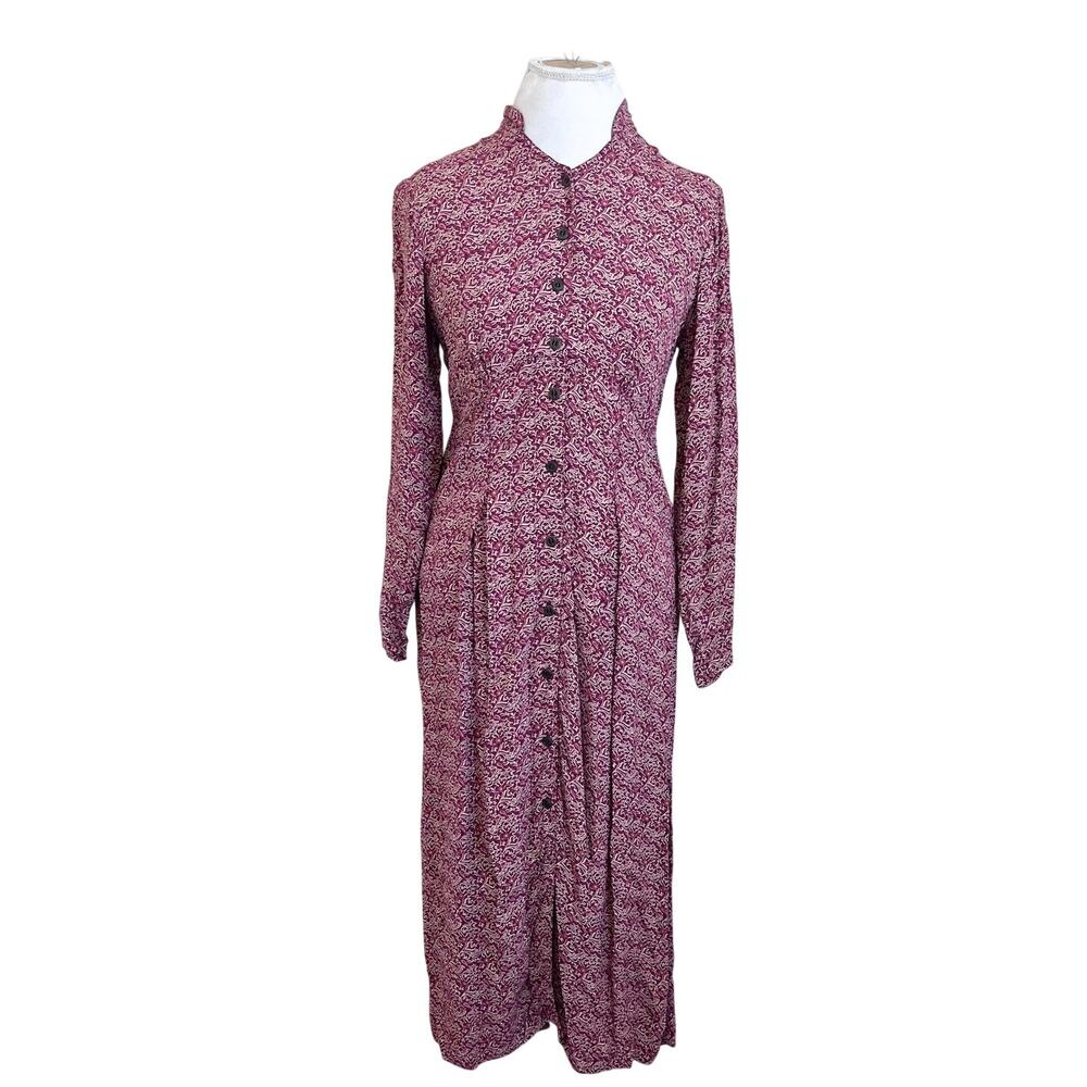 April Cornell‎ Vintage Cottagecore Prairie Maxi Shirt Dress XS Red Farmhouse